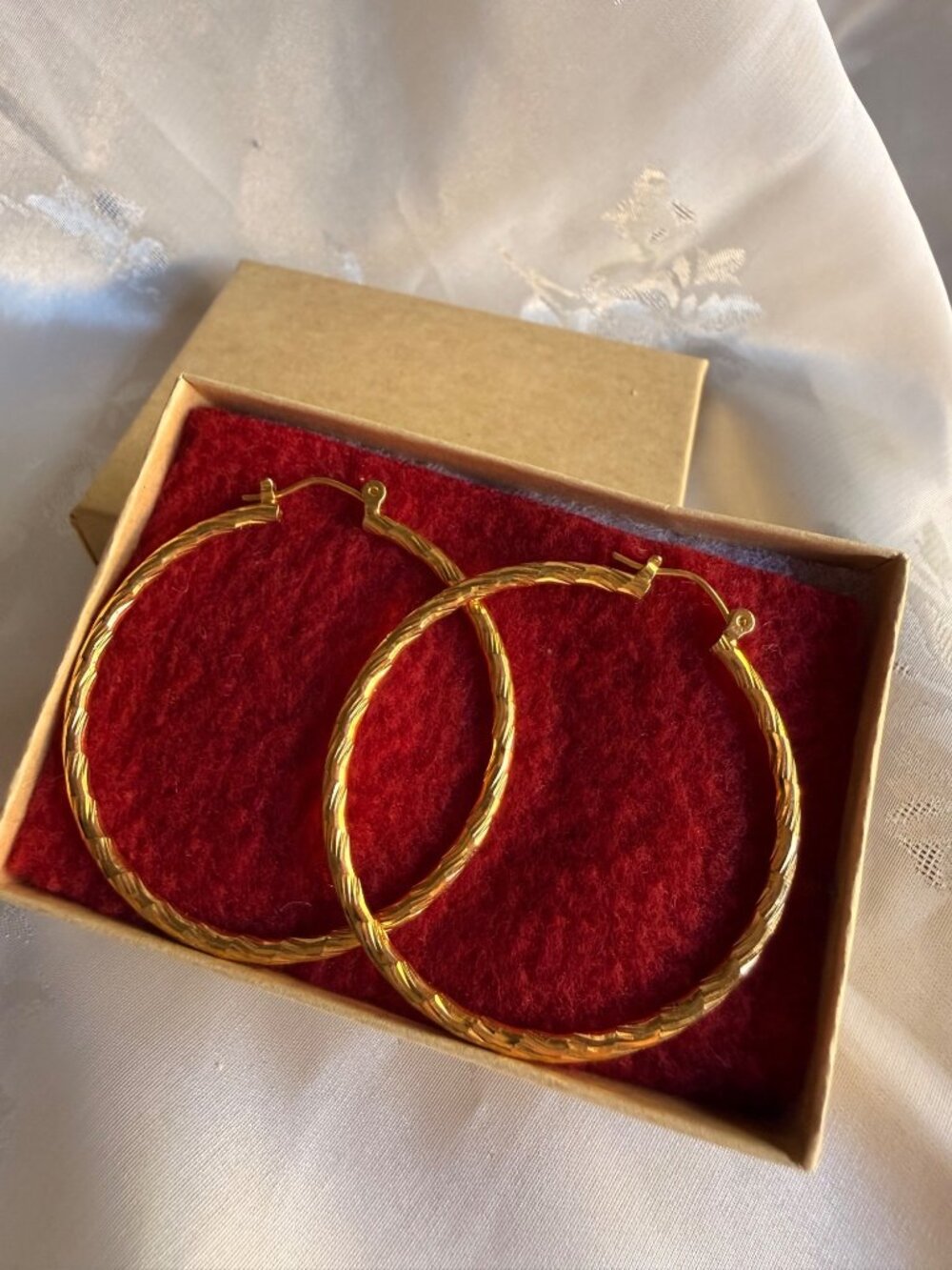 Gold-Tone Twisted Textured Design Hoop Earrings - 1.75 inch